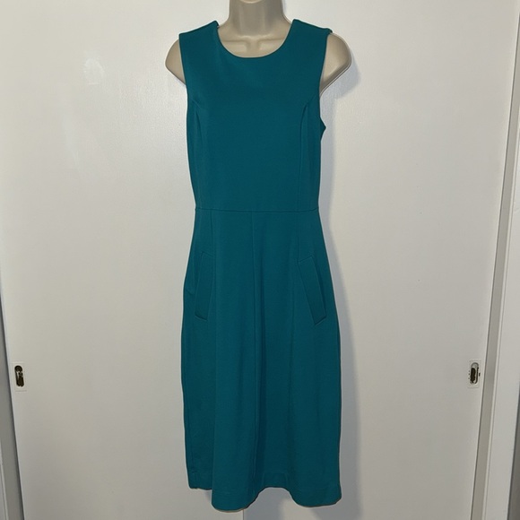Lands’ End | Sleeveless Sheath Ponte Knit Dress w Pockets Women’s 6 Tall 6T Teal - Picture 1 of 10